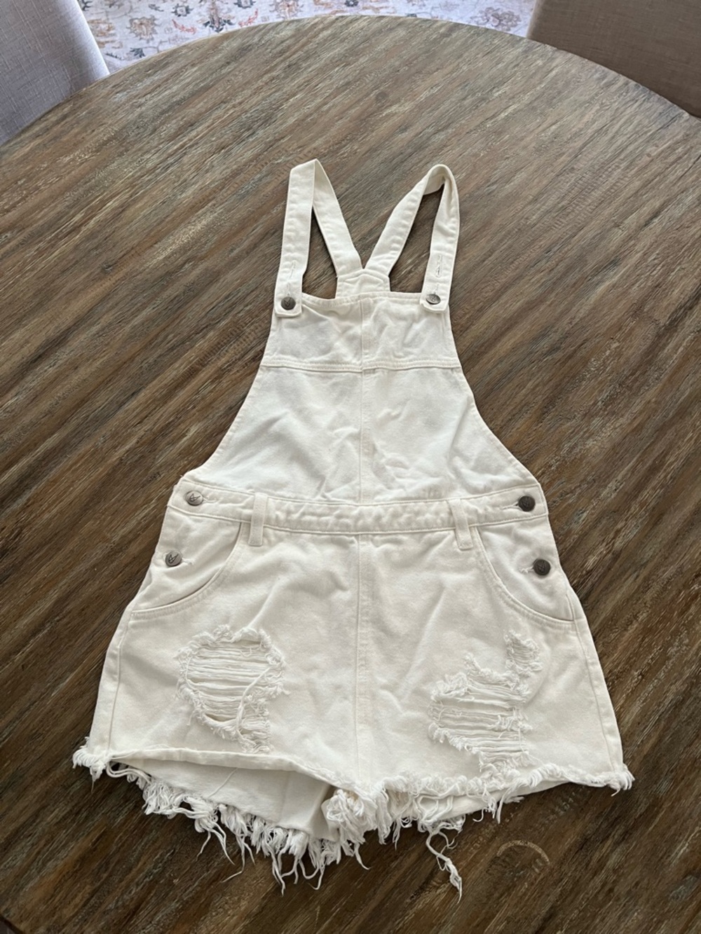White Short Denim Overalls - S
